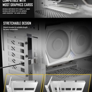 Antec Adjustable Vertical PCI Bracket withPCI-E 4.0 Cable Kit White (200mm) x 16 Speed, Gold Plated RTX 40xx and 5070 and AMD 6000 series(LS)