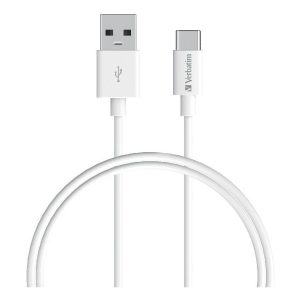 Verbatim Charge & Sync USB-C Cable 1 Meter - White USB C to USB A. Durable Design. Fast Charge  QC 2.0 and 3.0.