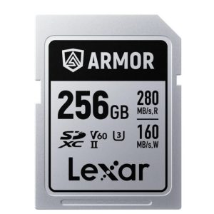 Lexar Professional ARMOR SILVER PRO 256GB SDXC™ UHS-II Card  up to 280MB/s read, up to 160MB/s write, Stainless steel, Rated IP68, 5-meter drop proof