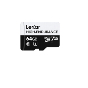 Lexar High-Endurance microSDXC™ UHS-I cards 64GB High-Endurance microSDXC UHS-I, C10, UHS-I (U3), V30, up to 100MB/s read, up to 35MB/s write