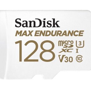 SanDisk Max Endurance 128GB microSD 100MB/s 40MB/s 20K hrs 4K UHD C10 U3 V30 -40°C to 85°C Heat Freeze Shock Temperature Water X-ray Proof SD Adapter
