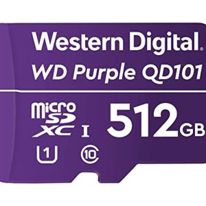 Western Digital WD Purple 512GB MicroSDXC Card 24/7 -25°C to 85°C Weather & Humidity Resistant for Surveillance IP Cameras mDVRs NVR Dash Cams Drones