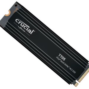 Crucial T705 1TB Gen5 NVMe SSD Heatsink - 13600/10200 MB/s R/W 600TBW 1400K IOPs 1.5M hrs MTTF DirectStorage for Intel 14th Gen & AMD Ryzen 7000