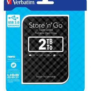 Verbatim 2TB 2.5' USB 3.0 Black Store'n'Go HDD Grid Design, Ultra Portable, High Speed & Capacity. Backup and Store + Nero Backup Software