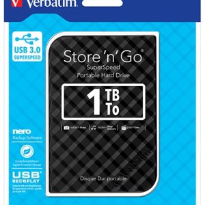 Verbatim 1TB 2.5' USB 3.0 Black Store'n'Go HDD Grid Design, Ultra Portable, High Speed & Capacity. Backup and Store + Nero Backup Software