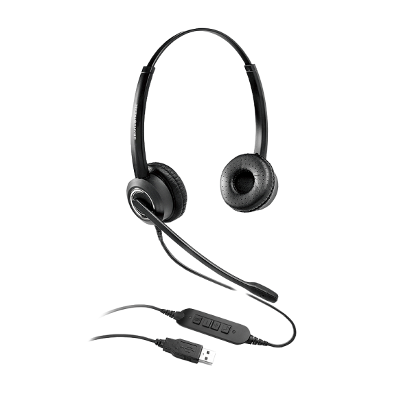Grandstream GUV3000 Dual Ear USB Headset, Noise Canceling Microphone, HD Audio, 2m USB Cable, Suits Teams, Zoom, 3CX, Inline Controls
