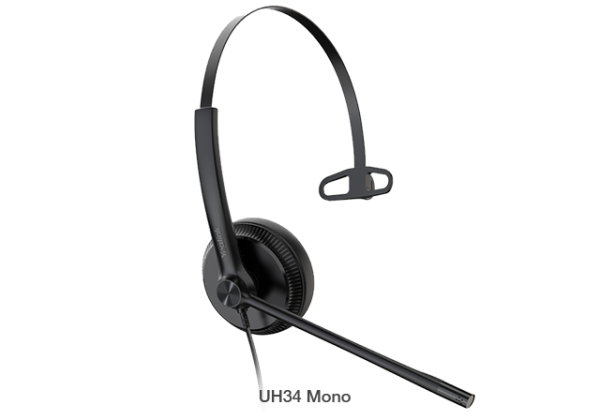Yealink UH34 Mono Teams USB Headset, Lightweight, All Day Wearing Comfort, Ear Wideband Noise Cancelling Microphone, Leather Ear Cushions, USB-A