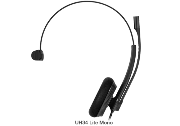Yealink UH34 Lite Mono Teams USB Headset, Lightweight, All Day Wearing Comfort, Ear Wideband Noise Cancelling Microphone, Foamy Ear Cushions, USB-A