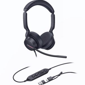 Yealink UH46 Dual UC USB-C/A Unified  Communications  USB  Wired  Headset 3-Noise-Canceling Microphones 35mm Speaker Busylight Leather Controller