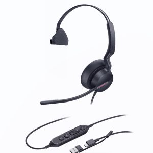 Yealink UH46 Mono Teams USB-C/A Microsoft Certified Teams USB Wired Headset 3-Noise-Canceling Microphones 35mm Speaker Busylight Leather Controller