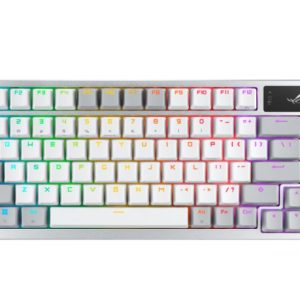 ASUS ROG AZOTH/NXSM/PBT/WHT Gaming Keyboard, OLED Display, NX Storm Switch, 75 Keys, Tri-mode Connection, White, Tactile Bump/Clicky