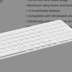 RAPOO 9320M Bluetooth 4.0, 5.0 + 2.4G  Wireless Multi-mode Keyboard Mouse Combo, Aluminum Base, 2400 DPI, 10M Range, Compact White Retail Pack