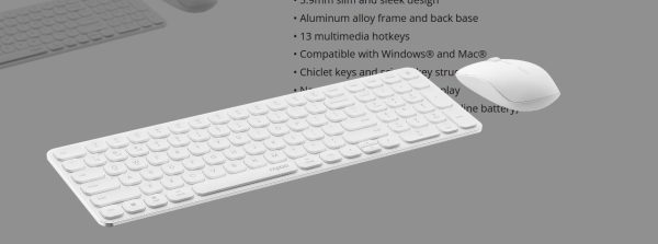 RAPOO 9320M Bluetooth 4.0, 5.0 + 2.4G  Wireless Multi-mode Keyboard Mouse Combo, Aluminum Base, 2400 DPI, 10M Range, Compact White Retail Pack