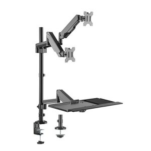 Brateck Gas Spring Sit-Stand Workstation Dual Monitors Mount Fit Most 17'-32' Moniters Up to 8kg per screen, 360° Screen Rotation (LS)