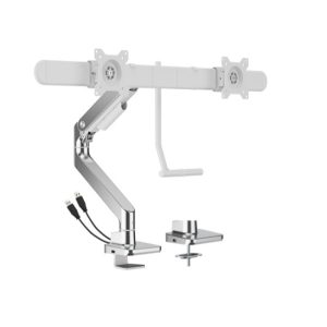 Brateck LDT81-C022UC-W NOTEWORTHY GAS SPRING DUAL MONITOR ARM WITH USB-A/USB-C PORTS Fit Most 17'-32' Monitor Fine Texture White(LS)
