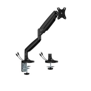 BrateckLDT82-C012UC SINGLE SCREEN HEAVY-DUTY GAS SPRING MONITOR ARM WITH USB PORTS For most 17'~45' Monitors, Matte Black(LS)