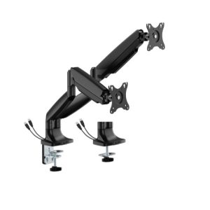 Brateck LDT82-C024UC DUAL SCREEN HEAVY-DUTY GAS SPRING MONITOR ARM WITH USB PORTS For most 17'~35' Monitors, Matte Black(LS)