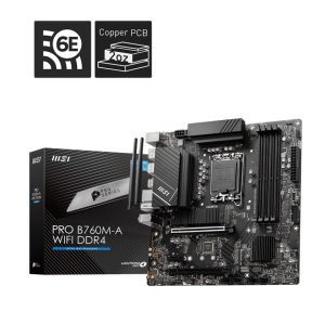 MSI PRO B760M-A WIFI DDR4 mATX Motherboard, 4x DDR4~128GB, 2x PCI-E x 16, 1x PCI-E x 1, 2x M.2, 4x SATA, 4x USB 3.2 , 2x USB 2.0