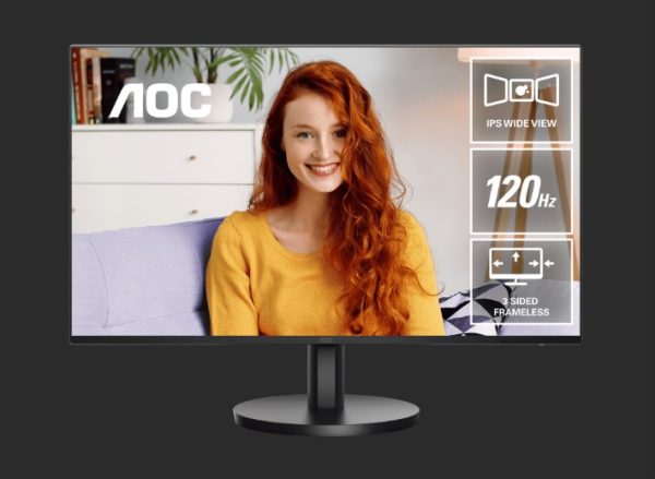 AOC 27' IPS, 1920 × 1080FHD, 120HZ, 1ms, HDMI x1 1.4, USB-C (DP Alt Mode/65W) x1, USB-A 3.2 Gen 1 x2, Speakers x2, Anti-Blue Light Monitor