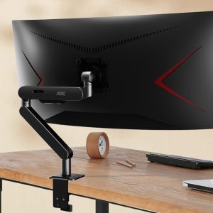 (LS)AOC AM406G Gray Desk-mount monitor arm with aluminum Alloy Structure. Mechanical Spring. Full Range Motion 17-40' up to 12KG VESA 100 and 75mm