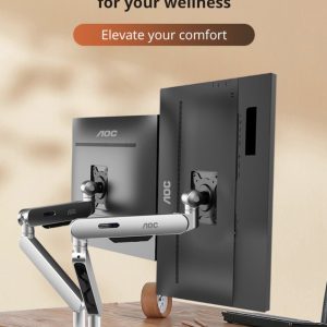 (LS)AOC AM420S Dual Mount Sliver 2-9kg per Arm, 17-34' VESA 75 and 100. Clamp and Grommet mount, Mechanical Spring, Monitor Arm