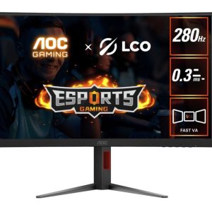 AOC 27' Curved 0.3ms 280Hz,1920 × 1080 (FHD) , Adaptive Sync, HDR10, HDMI 2.0 × 1,DisplayPort 1.4 × 1, Height Adjust,  Gaming Monitors