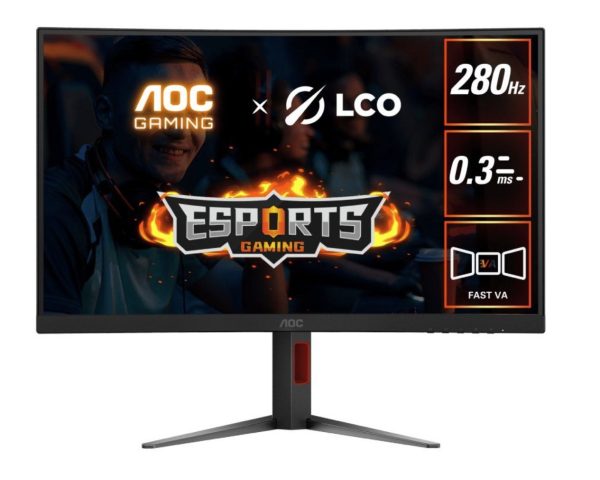 AOC 27' Curved 0.3ms 280Hz,1920 × 1080 (FHD) , Adaptive Sync, HDR10, HDMI 2.0 × 1,DisplayPort 1.4 × 1, Height Adjust,  Gaming Monitors