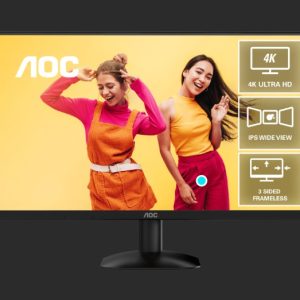 AOC 27' 4K 3840 x 2160 (UHD), IPS 60Hz, 4ms, HDR10,Low Blue Mode,HDMI 2.0 × 2, DisplayPort 1.4 × 1, Office and Home Monitor