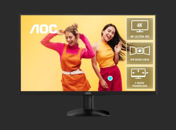 AOC 27' 4K 3840 x 2160 (UHD), IPS 60Hz, 4ms, HDR10,Low Blue Mode,HDMI 2.0 × 2, DisplayPort 1.4 × 1, Office and Home Monitor