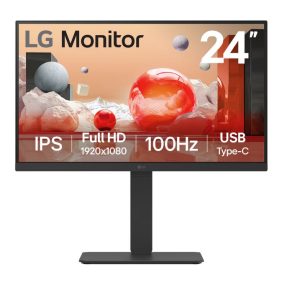 LG 24' IPS FHD 1920 x 1080, USB-C 65w PD, RJ45 100Hz 5ms, AMD FreeSync 16:9 Tilt/Height/Swivel/Pivot (Bi-direction) adjustable stand, 3yrs Monitor
