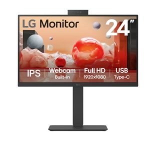 LG 24' IPS FHD Webcam, USB-C 65W PD, RJ45 100Hz 5ms 1920 x 1080, FreeSync 16:9 Tilt/Height/Swivel/Pivot (Bi-direction) adjustable stand, 3yrs Monitor