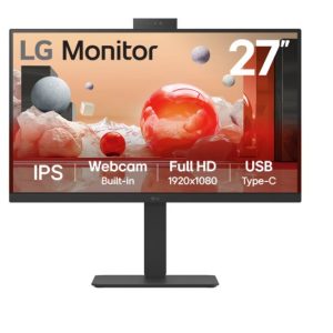 LG 27' IPS FHD 1920 x 1080, Webcam, USB-C (PD65w) 100Hz 5ms, AMD FreeSync 16:9 Tilt/Height/Swivel/Pivot (Bi-direction) adjustable stand, 3yrs Monitor