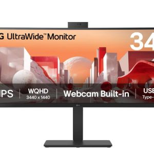 LG 34' UltraWide webcam WQHD (3440x1440) Curved IPS display with Built-in FHD webcam, USB Type-C (PD 90w) RJ 45,  2 x speakers Monitor