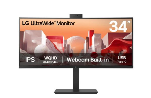 LG 34' UltraWide webcam WQHD (3440x1440) Curved IPS display with Built-in FHD webcam, USB Type-C (PD 90w) RJ 45,  2 x speakers Monitor