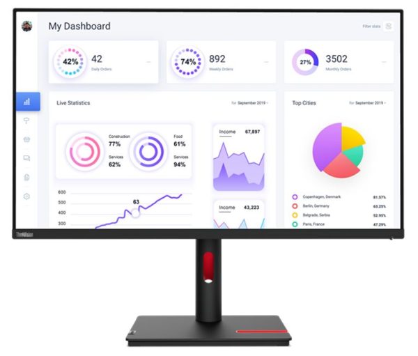 LENOVO ThinkVision T32p-30 31.5'/32' UHD Monitor IPS 4K 3840x2160 16:9 Height Adjustable Tilt Swivel Pivot DP HDMI USB-C 9 Hub 0W PD RJ45 4xUSB3.2 VES