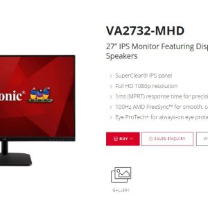 ViewSonic 27' Super Clear IPS, 4ms 100hz, Ultra Slim, FHD 1920 x 1080, DP, HDMI, VGA, 2x Speakers. VESA 100. 3 YR AR. Office Business Monitor