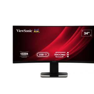 ViewSonic 34' Curved 3440x1440 120hz Business Education USB-C Dock, 65w Charger, RJ45, FreeSync, Spk, VDisplay, HAS, Superclear VA, Monitor