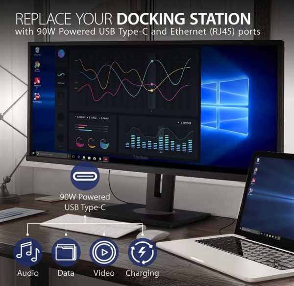 EOFY ViewSonic 34' WQHD 3440 x 1440, USB-C Dock, 90w Charger,Ethernet, FreeSync, Speaker, VDisplay, HAS, Superclear VA, VG3456 Business Monitor