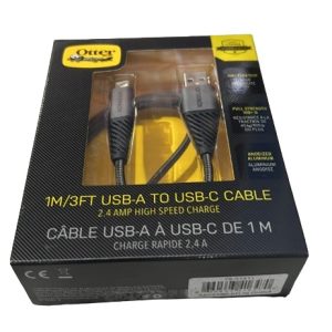 OtterBox USB-C to USB-A Cable (1M) - Black (78-51411), Samsung Galaxy,Apple iPhone,iPad,MacBook,Google,OPPO,Nokia, 2 Years Warranty