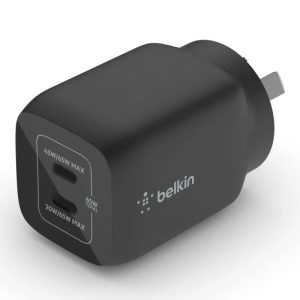 Belkin BoostCharge Pro Dual USB-C GaN Wall/Laptop Charger with PPS 65W - Black(WCH013auBK),1*USB-C(45/65W),1*USB-C(20/65W), Compact, 2 Years Warranty