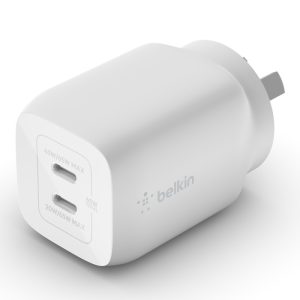 Belkin BoostCharge Pro Dual USB-C GaN Wall/Laptop Charger with PPS 65W - White(WCH013auWH),1*USB-C(45/65W),1*USB-C (20/65W), Compact, 2 Years Warranty