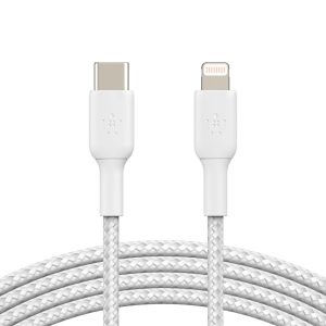 Belkin BoostCharge Braided Lightning to USB-C Cable (1M) - White (CAA004bt1MWH), 480Mbps, 30K+ bend, Apple iPhone/iPad,MFI-Certified, 2 Years Warranty