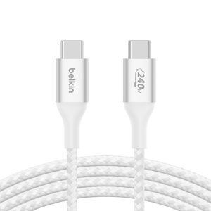 Belkin BoostCharge USB-C to USB-C Cable (1M) - White (CAB015bt1MWH), 240W, 30K+ bend, Double Braided, Samsung Galaxy, iPad, MacBook, 2 Years Warranty