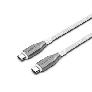 Cygnett Armoured USB-C to USB-C (2.0) Cable (2M) - White(CY4677PCTYC),5A/100W, Braided, 480Mbps Transfer,Fast Charge, Best for Laptop,5 Years Warranty