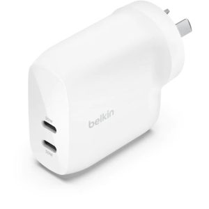 Belkin BoostCharge Pro Dual USB-C Wall Charger with PPS 60W - White (WCB010auWH), 2XUSB-C Ports  ,Compact & Travel Ready, CEW $2500,2 Years Warranty