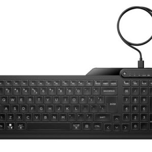 HP 405 Multi-Device Backlit Wired Keyboard Removable USB-C® cable with USB-A Slim Full-size Numpad LED light Multi-OS compatible 150cm Cable Black