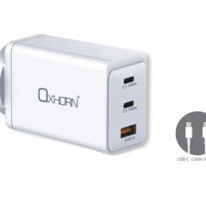 Oxhorn Charger Accessories AC 100W GaN Type C fast Charger 3 Ports 2xUSB-C 1xUSB-A PD3.0 QC4.0+ PPS for Laptop/Mobile/Tablet/Other Device White