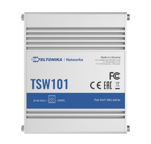 Teltonika TSW101 Automotive POE+ Switch, 4x PoE Ports, 5 x Gigabit Ethernet Ports with speeds of up to 1000 Mbps, PSU excluded