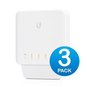 Ubiquiti USW Flex 3 Pack- Managed, Layer 2 Gigabit switch with auto-sensing 802.3af PoE support. 1x PoE In, 4x PoE Out,