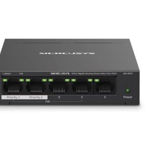 Mercusys MS105GP 5-Port Gigabit Desktop Switch with 4-Port PoE+, 10/100/1000 Mbps RJ45 ports, Up to 250 m